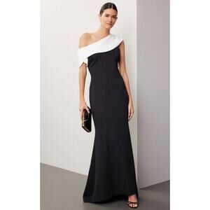 Badgley Mischka One Shoulder Black and White Gown